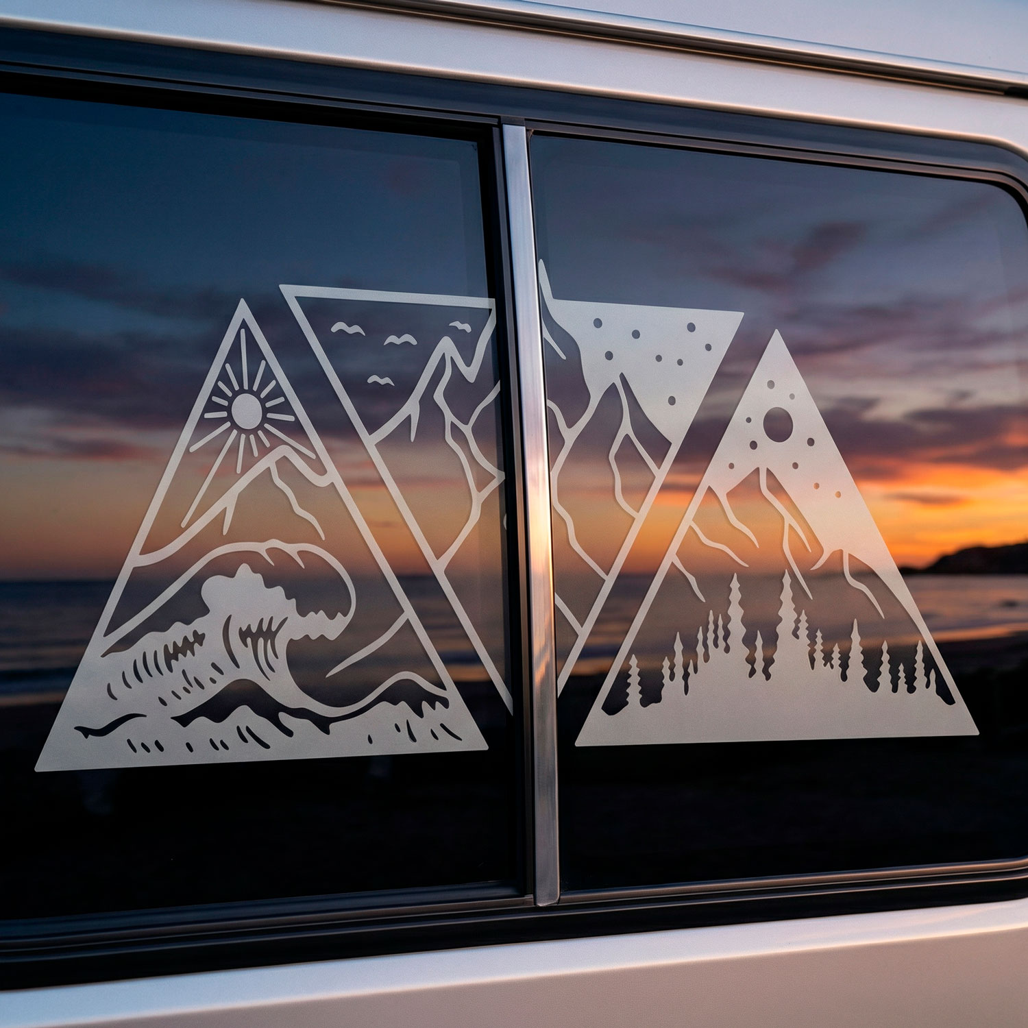 Stickers camping-car: Jour, nuit, montagne et plage
