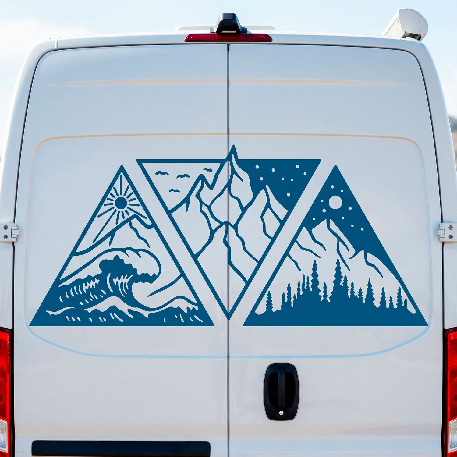 Stickers camping-car: Jour, nuit, montagne et plage