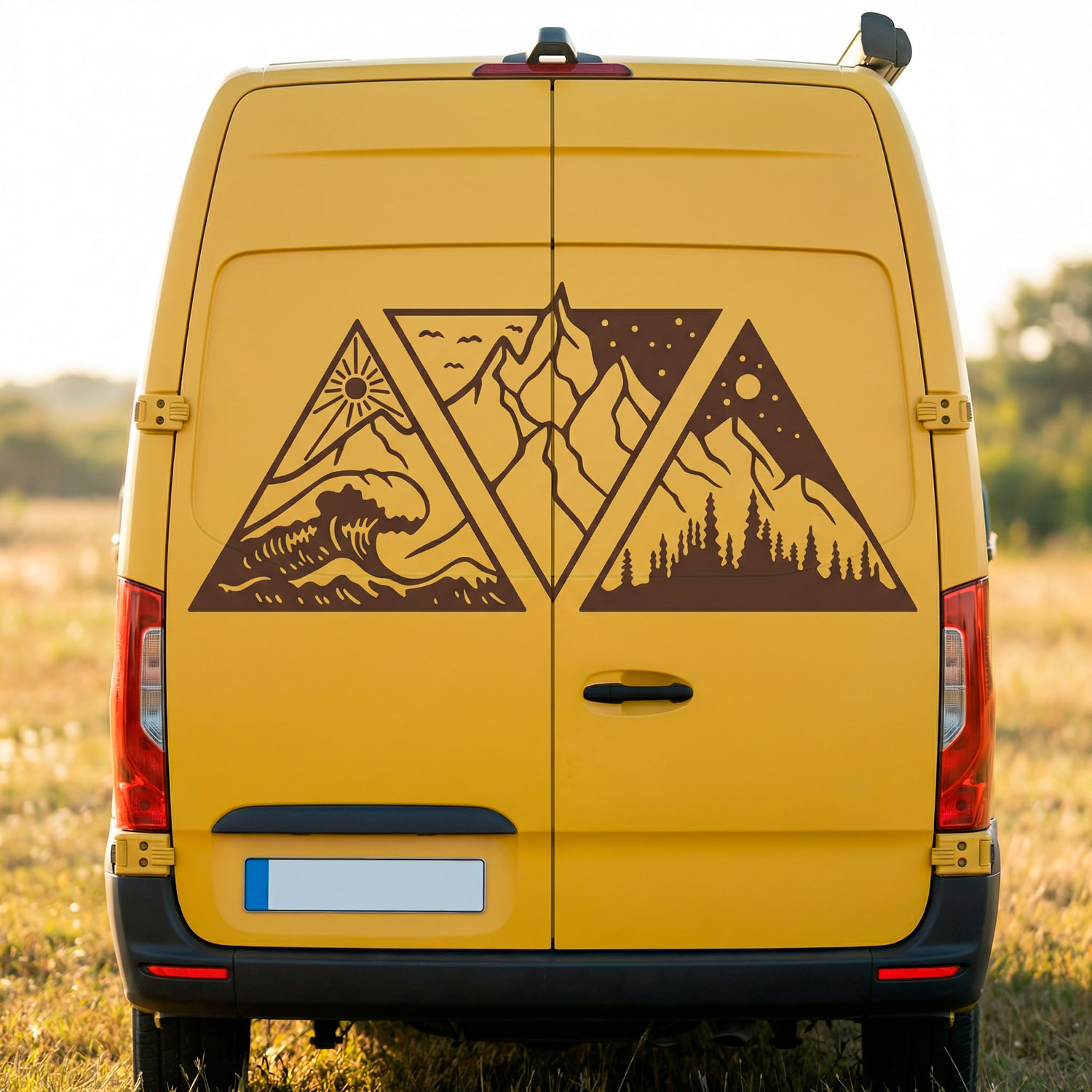 Stickers camping-car: Jour, nuit, montagne et plage