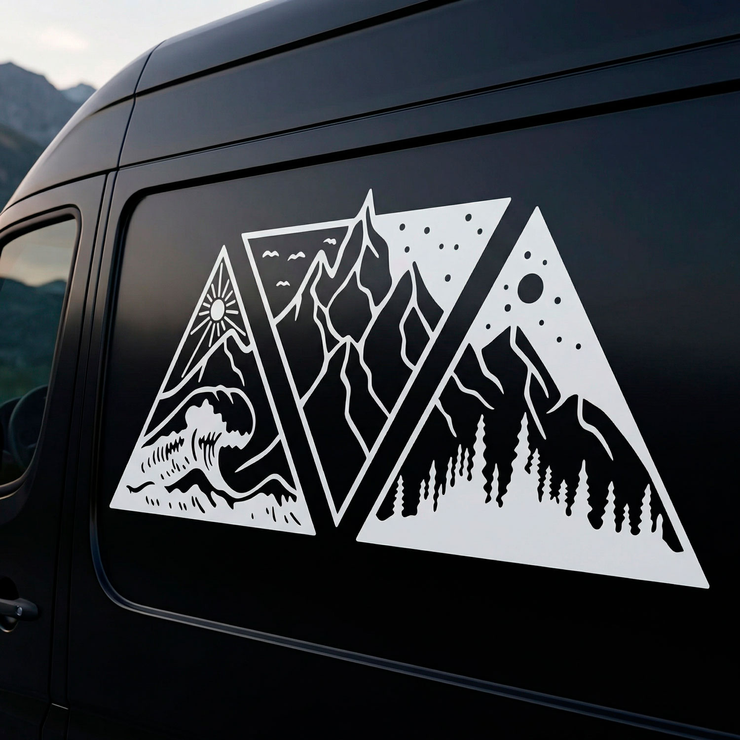 Stickers camping-car: Jour, nuit, montagne et plage