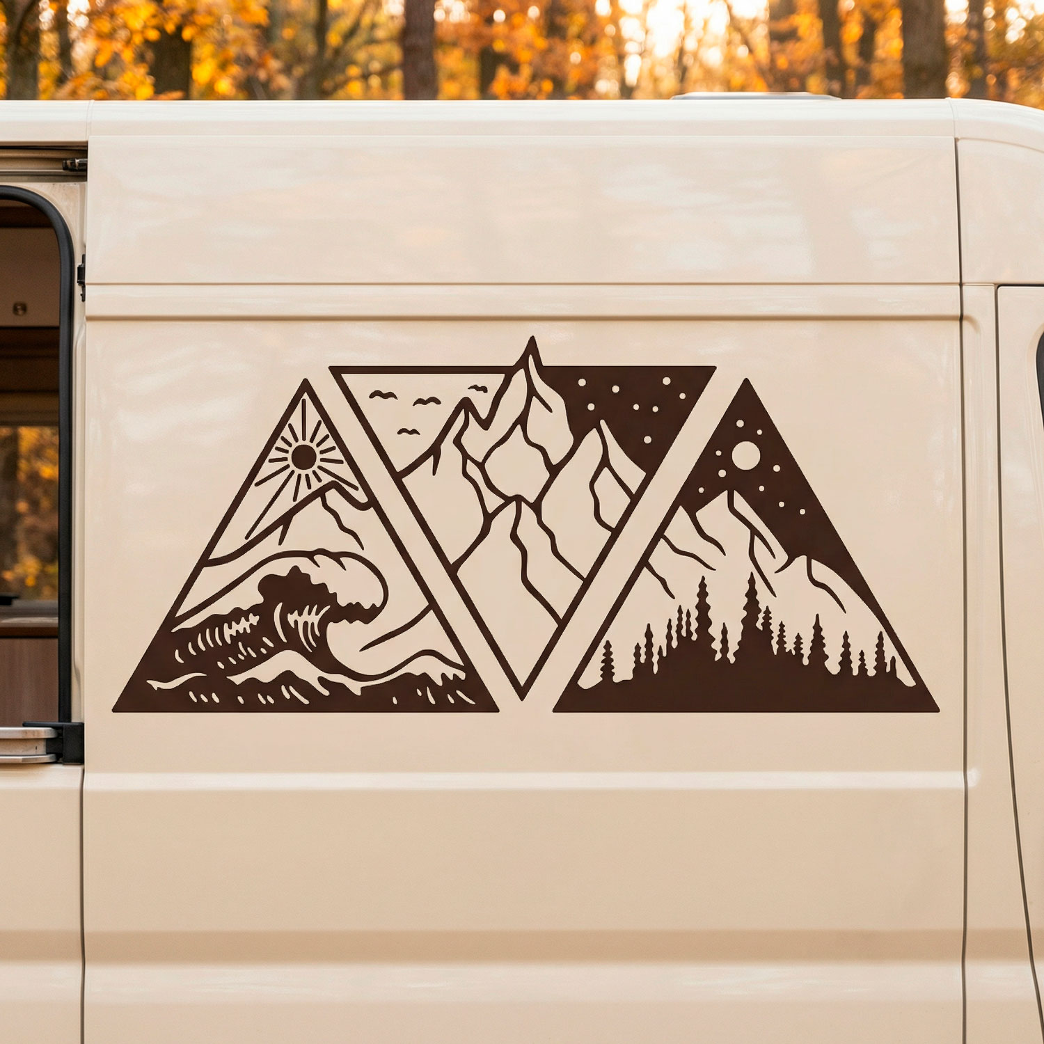 Stickers camping-car: Jour, nuit, montagne et plage