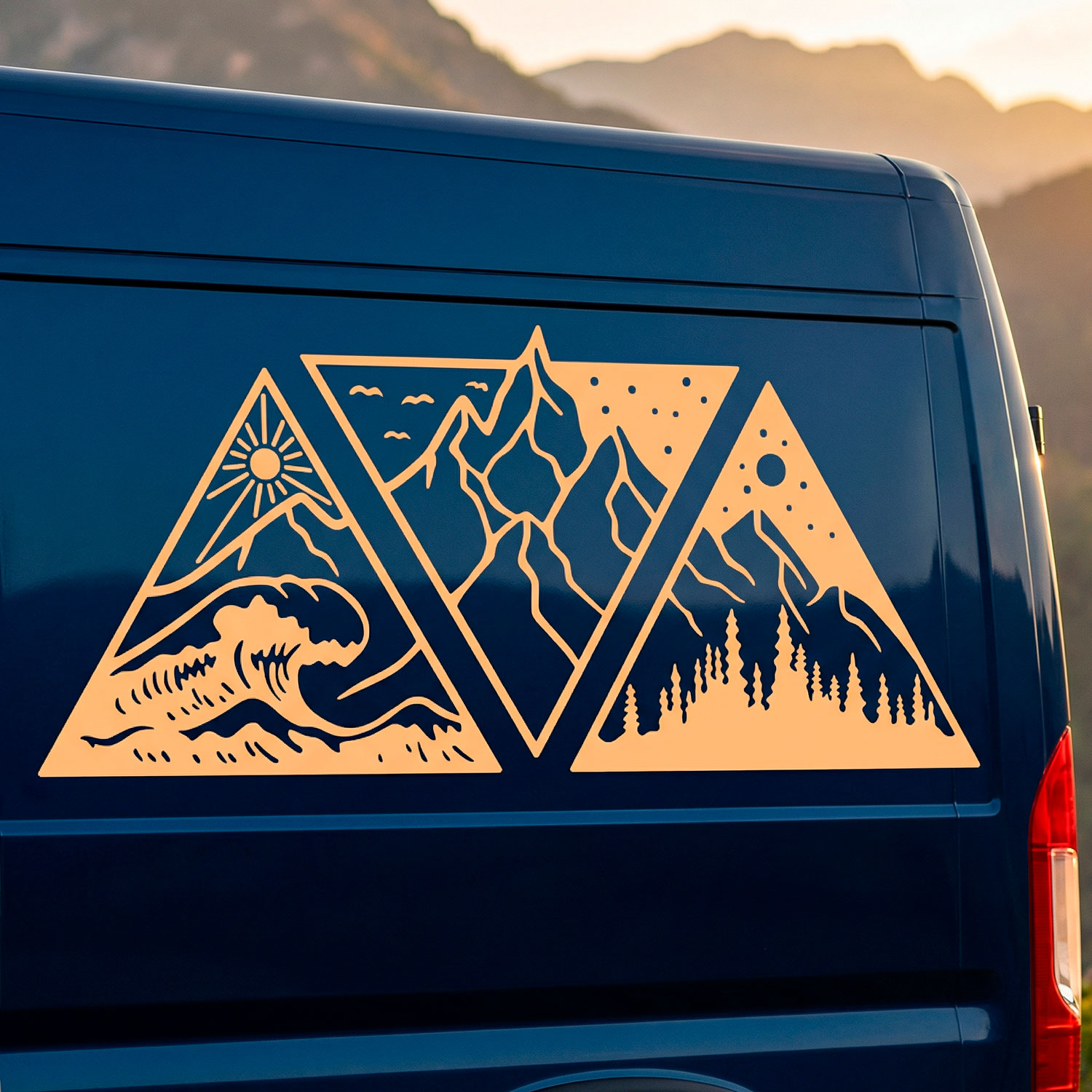 Stickers camping-car: Jour, nuit, montagne et plage