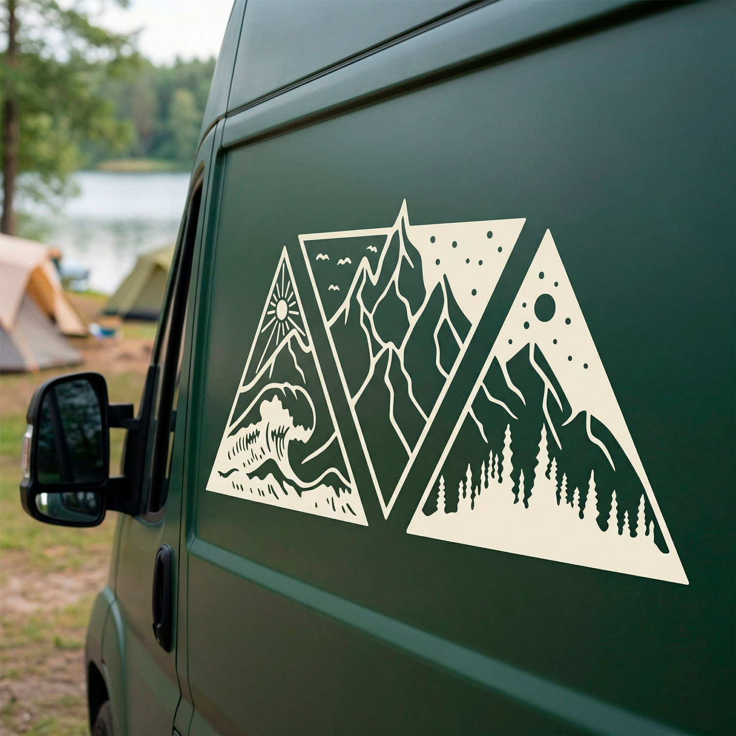 Stickers camping-car: Jour, nuit, montagne et plage