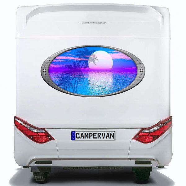 Stickers camping-car: Cadre elliptique lune et palmiers
