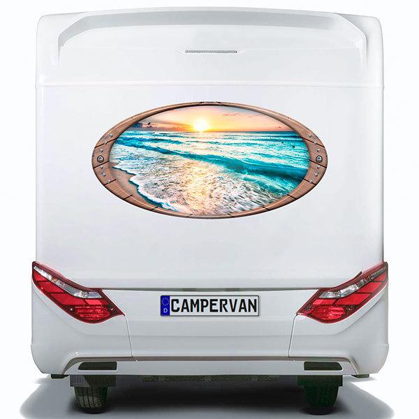 Stickers camping-car: Cadre elliptique Plage au coucher du soleil