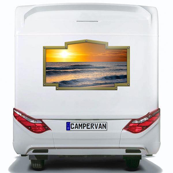 Stickers camping-car: Cadre vintage lever du soleil sur la plage