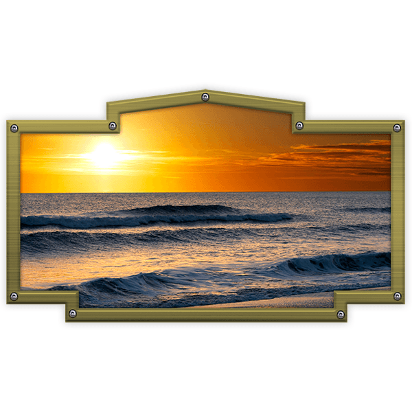 Autocollants: Cadre vintage lever du soleil sur la plage 0