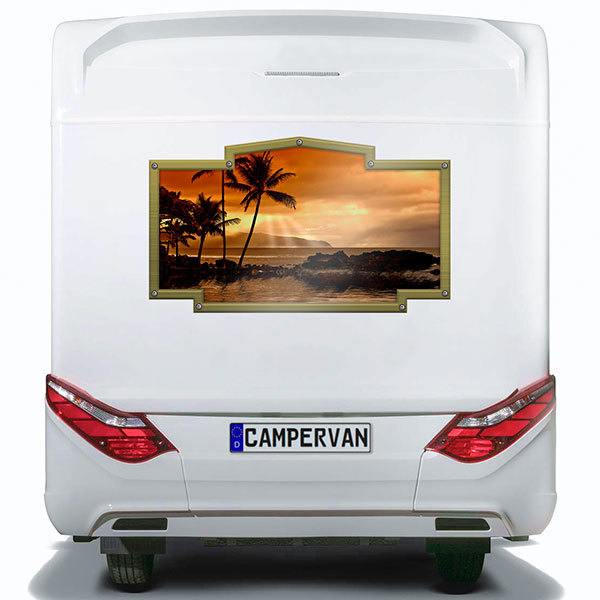 Stickers camping-car: Cadre vintage coucher de soleil parmi les palmiers