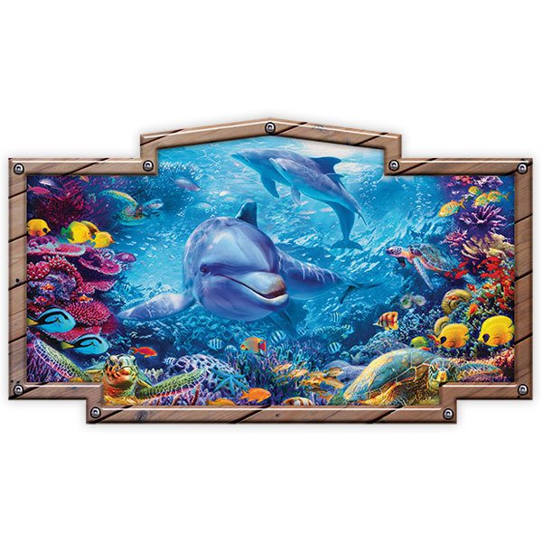 Stickers camping-car: Cadre vintage dauphins