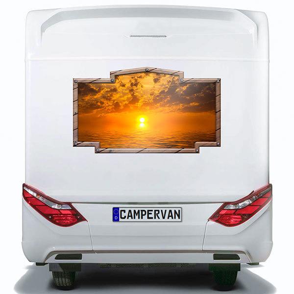 Stickers camping-car: Cadre vintage coucher de soleil en mer