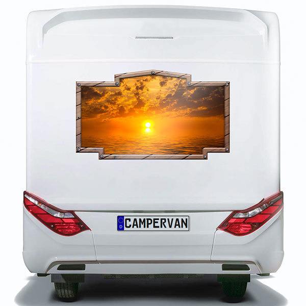 Stickers camping-car: Cadre vintage coucher de soleil en mer