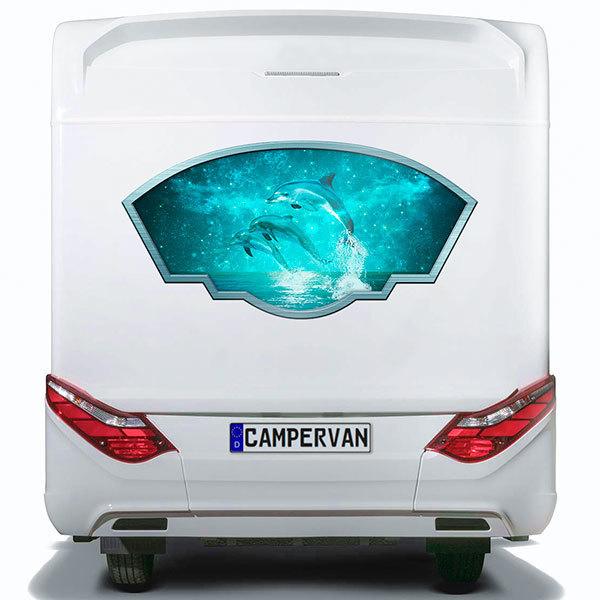 Stickers camping-car: Cadre artistique dauphins magiques