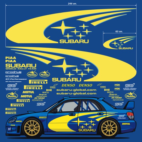 Autocollant voiture rallye ancienne : kit de stickers Subaru World Rally Team