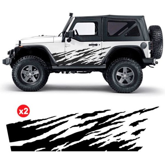 Grand autocollant voiture : bandes déchirées sur le flanc d'un Jeep Wrangler