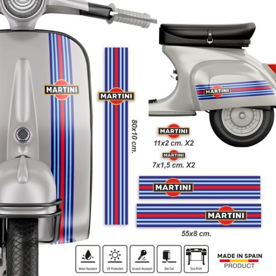 Autocollant Vespa : kit de bandes racing pour scooter avec les dimensions